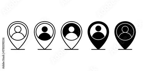 User Profile Location Pin Black Icon Bundle for Navigation and Social Map Design