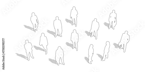 CAD Drawings. Top view of outline teacher standing or walking isolated on white background. Vector illustration.