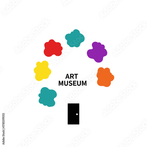 Art museum logo featuring a colorful design with abstract shapes and a door.