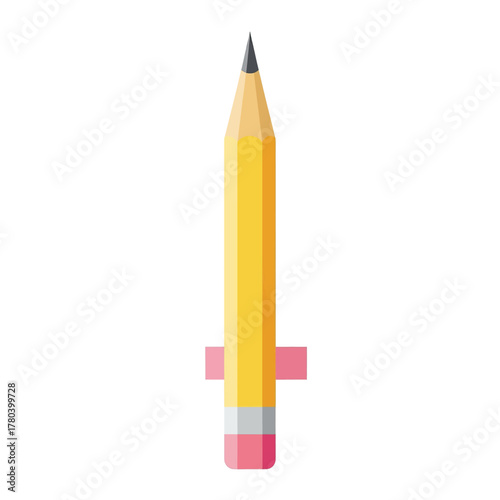 A detailed illustration of a yellow pencil with a pink eraser and a sharpened graphite tip.