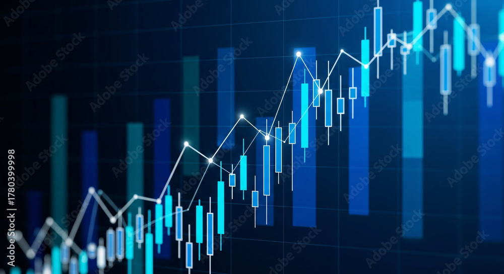 Fototapeta premium Financial Chart Bull Market with Rising Trend