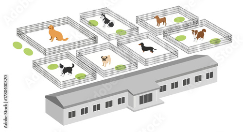 Dogs in Kennels at Animal Shelter Waiting for Adoption.