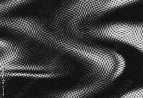 Monochrome abstract liquid wave pattern with a distinctive halftone dot texture, ideal for sleek graphic design backgrounds, contemporary digital art, and elegant visual content