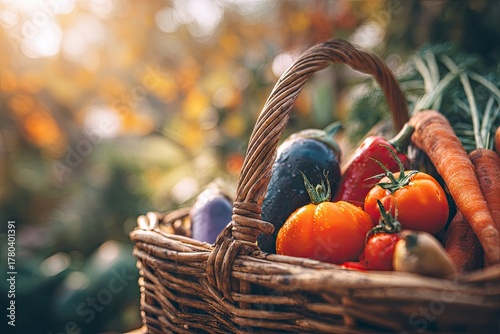 Freshly harvested vegetables in a wicker basket