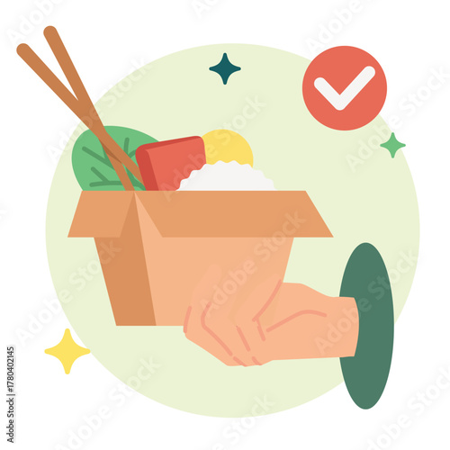 Flat Vector Illustration: Hand Giving Takeaway Food from Box
