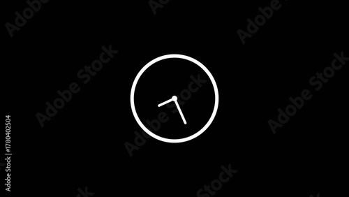 Abstract clock 24 hours day fast speed white color 4k illustration. Beautiful clock icon black background 4k illustration.	
