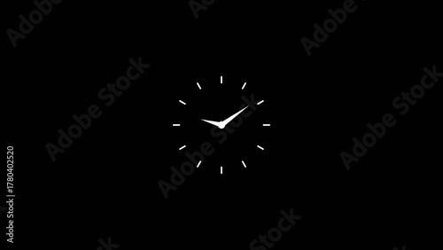 Abstract clock 24 hours day fast speed white color 4k illustration. Beautiful clock icon black background 4k illustration.	