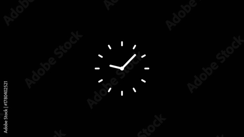 Abstract clock 24 hours day fast speed white color 4k illustration. Beautiful clock icon black background 4k illustration.	