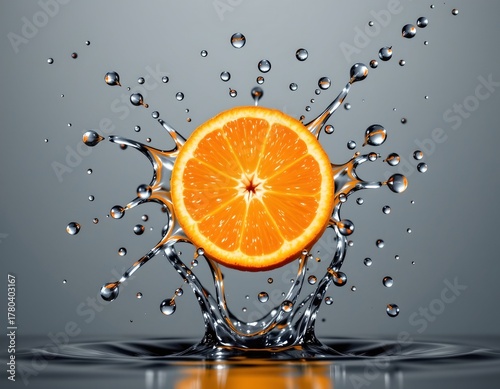 Vibrant Orange Burst with Water Droplets Motion © CozyCollect