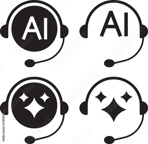 ai customer service icon set. chat headphone sign. Customer Support and Communication.  Virtual help chat bot with headset. customer support bots.  Ideal for virtual help tools