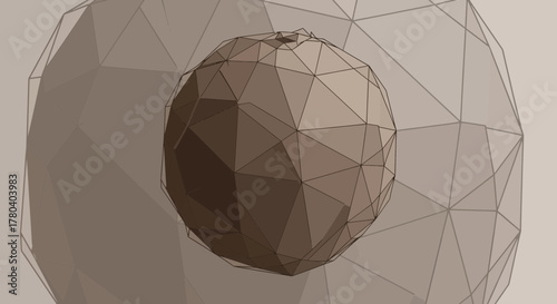 Geometric Spheres Floating Within A Larger Abstract Form On Neutral Background