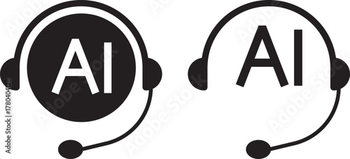 ai customer service icon set. chat headphone sign. Customer Support and Communication.  Virtual help chat bot with headset. customer support bots.  Ideal for virtual help tools