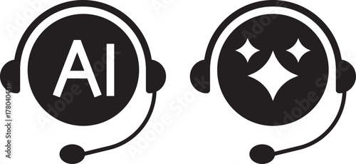 ai customer service icon set. chat headphone sign. Customer Support and Communication.  Virtual help chat bot with headset. customer support bots.  Ideal for virtual help tools