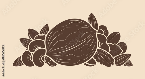 Healthy And Nutritious Assortment of Nuts Artistically Rendered in a Minimalist Style