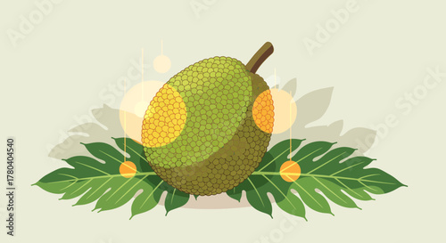 Illustration Of A Freshly Harvested Breadfruit, Exotic Fruit, Healthy Diet, And Tropical Vibes