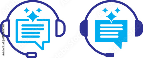 ai customer service icon set. chat headphone sign. Customer Support and Communication.  Virtual help chat bot with headset. customer support bots.  Ideal for virtual help tools