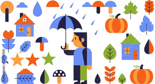 Fall Icons A Colorful Collection of Autumnal Elements