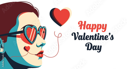 Stylish Valentine's Day Illustration with Heart-Shaped Glasses and Sentimental Flair