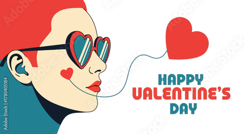 Valentine's Day Love Woman with Heart Sunglasses Sending a Love Message