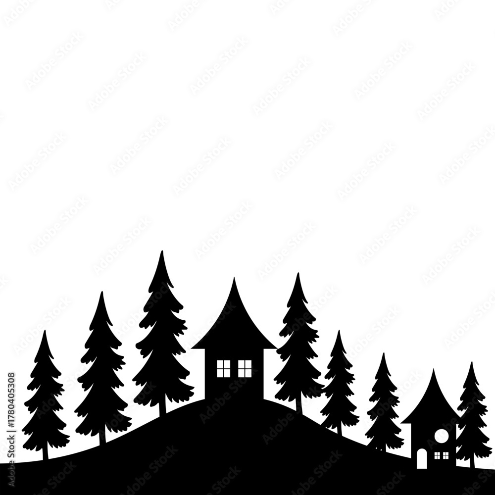 Obraz premium Winter Village Silhouette Icon