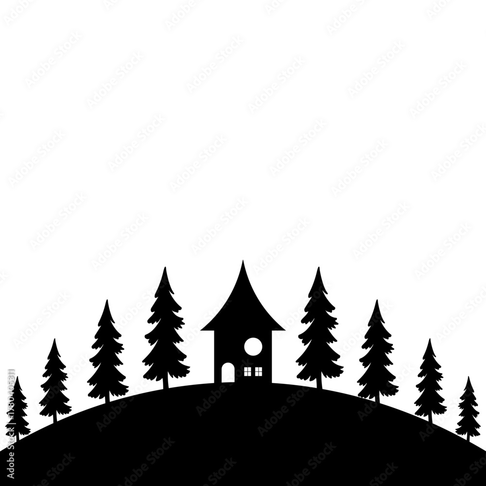 Fototapeta premium Winter Village Silhouette Icon
