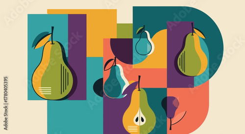 Vibrant Pears A Graphic Illustration of Ripe Fruit in Geometric Shapes
