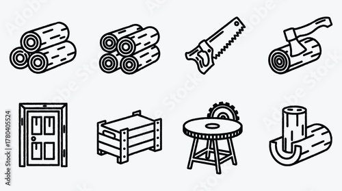 Collection of Woodworking Line Art Illustrations for Carpentry and Design