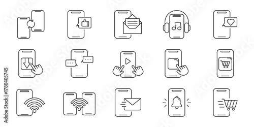 Outline Icons of Phone Apps for Notifications and Online Access
