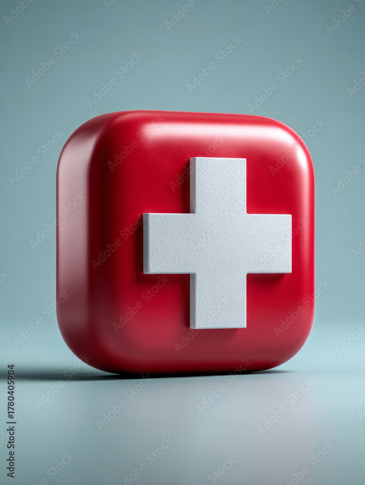 Obraz premium Cross icon on red square background, contemporary style