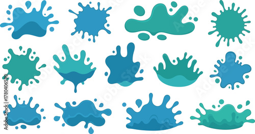 Water drops, black sea ocean waves stencil. Liquid elements, cry droplet icons vector set. Ink, sauce, river isolated splashes