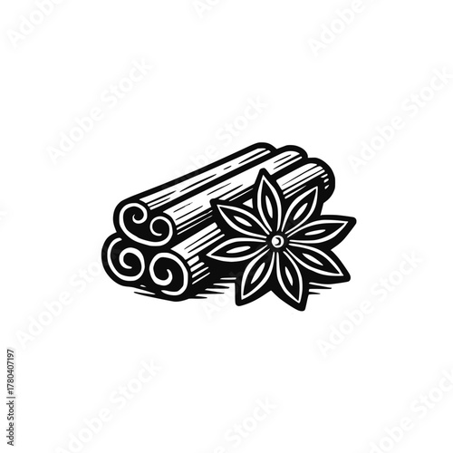 Cinnamon vector. Vintage style cinnamon sticks and anise 