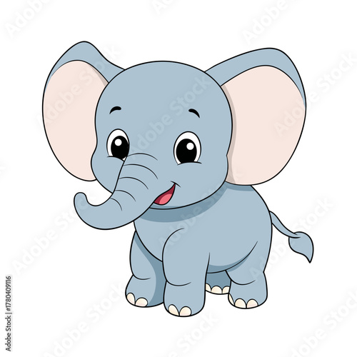 Adorable cartoon baby elephant with big ears and a playful trunk isolated on white background silhouette