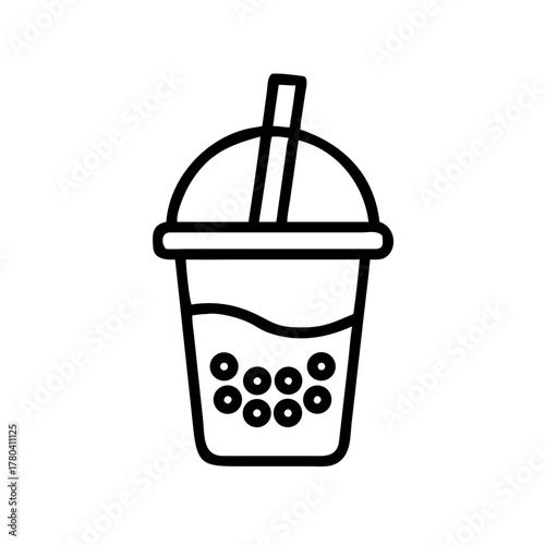 Black outline of a bubble tea cup with a dome lid