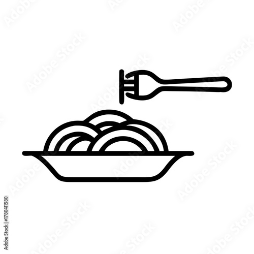 Pasta Plate Icon with Bold Line Design for Food Stall