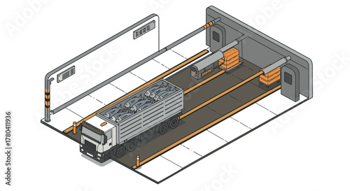Isometric automated truck scanning at security checkpoint with xray technology
