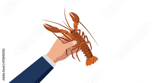 Hand holding lobster on white background  realistic seafood image