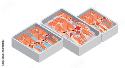 Isometric frozen lobster seafood packaging for retail or restaurant display