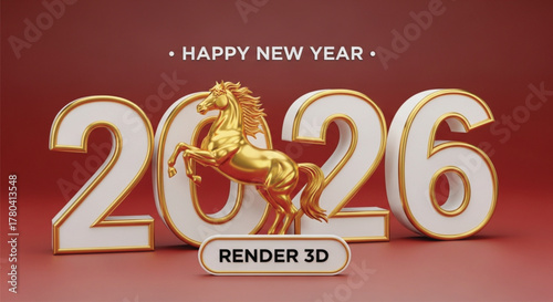 Celebrate the upcoming year with this stunning 3D render featuring a golden horse and the year 2026, wishing everyone a happy and prosperous new year ahead. 