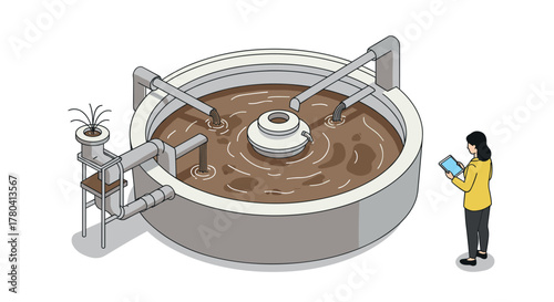 Isometric coffee processing facility with modern equipment and plant