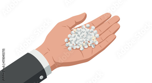 Hand holding pills in flat style