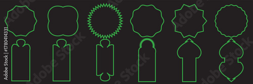 Vector  Ramadan Kareem mosque gates, doors and windows .Collection of various green geometric and ornamental shapes arranged on a perfect for design elements, templates, and pattern creation.