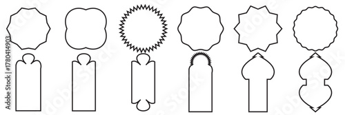 Vector  Ramadan Kareem mosque gates, doors and windows .Collection of various green geometric and ornamental shapes arranged on a perfect for design elements, templates, and pattern creation.