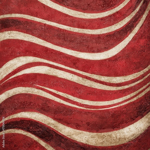 Abstract textured red and beige wave pattern background with artistic feel and rustic style design
