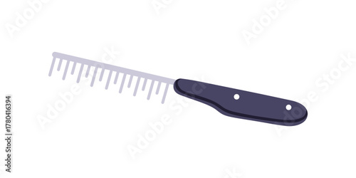 Grooming tool. Detangling comb, pet brush. Hair and fur care accessory for dogs and cats. Feline and canine beauty and hygiene, deshedding gear. Flat vector illustration isolated on white background