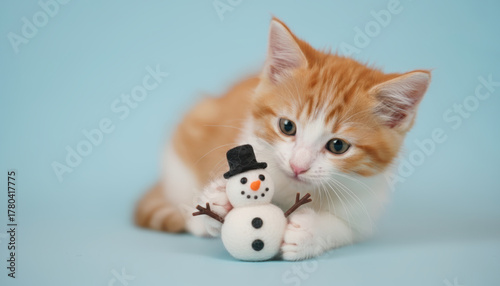 Cute kitten orange white soft playful pet christmas scene warms winter hearts