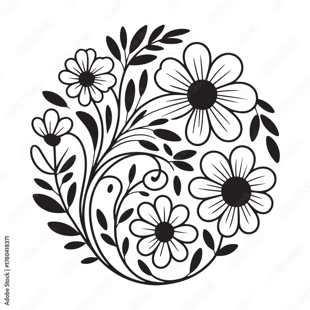 Fototapeta premium Elegant black floral ornament collection, greeting cards, logos, patterns, and vector art projects.
