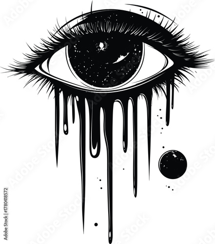 Black Silhouette of Human Eye with Tears Shaped Like Piano Keys vector