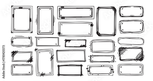 Hand-drawn doodles of various rectangular and oval frames with rough, sketchy outlines.