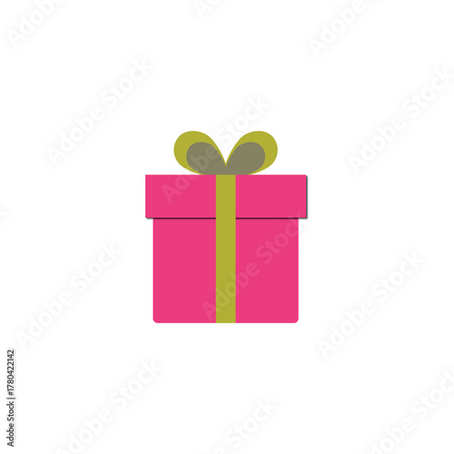 Flat pink gift box with green ribbon for birthdays, holidays, parties, and special events. Perfect for celebrations, retail, promotions, surprises, and festive design projects.