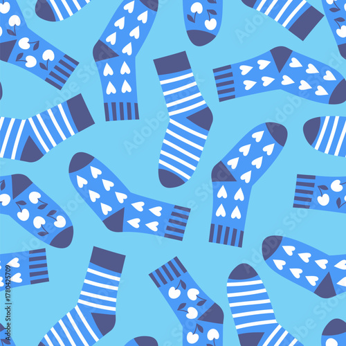 Vector seamless design with socks with different patterns